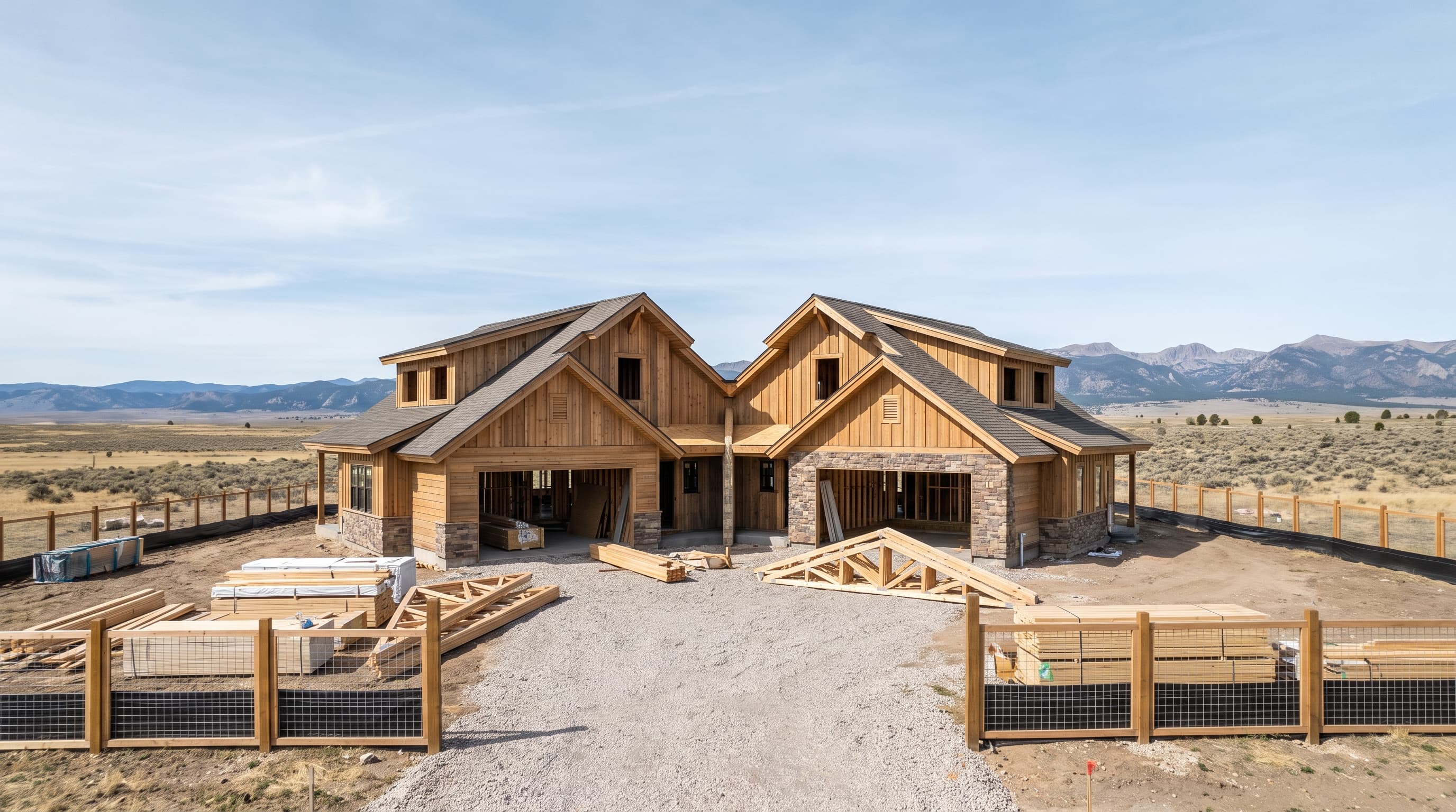 Editorial representation of a two-unit residential construction project on open land near Laramie, WY