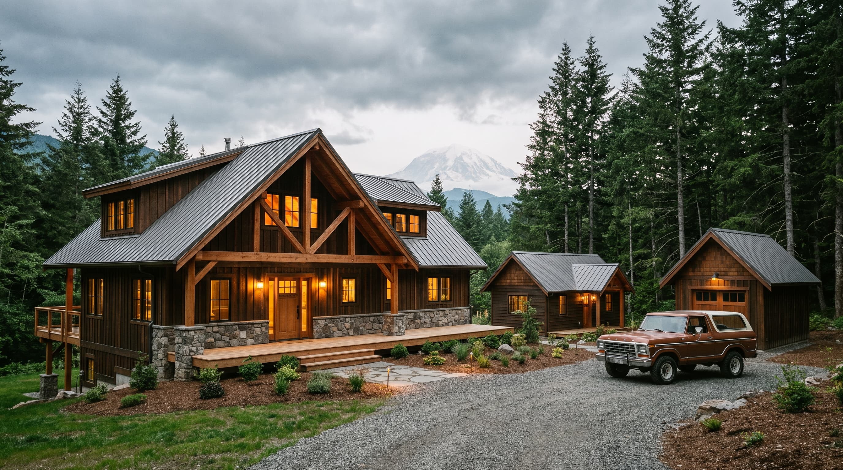 Editorial representation of a boutique hospitality property nestled in forest near Packwood, WA