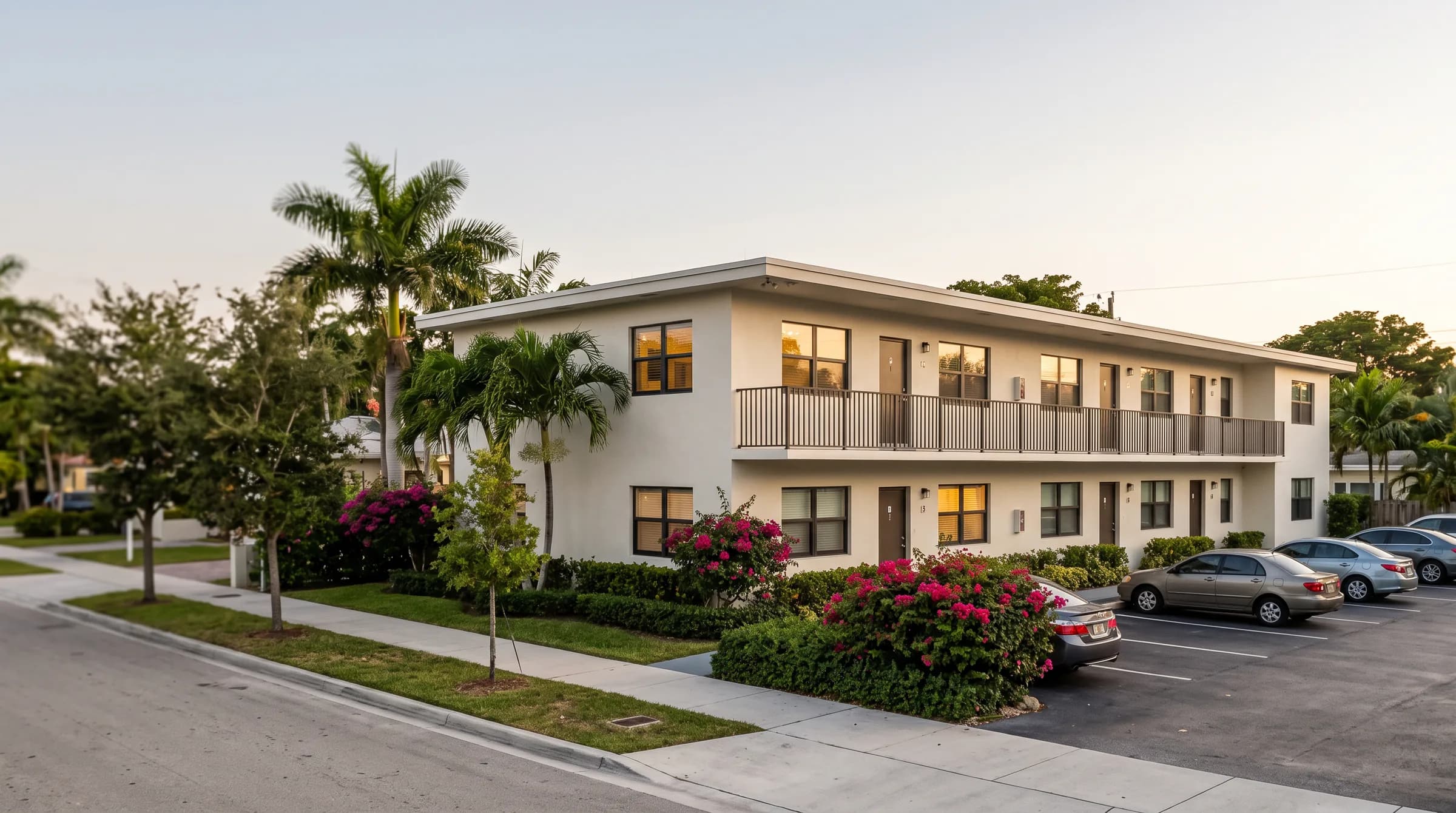 Representative Miami sixplex façade for stabilized rental financing