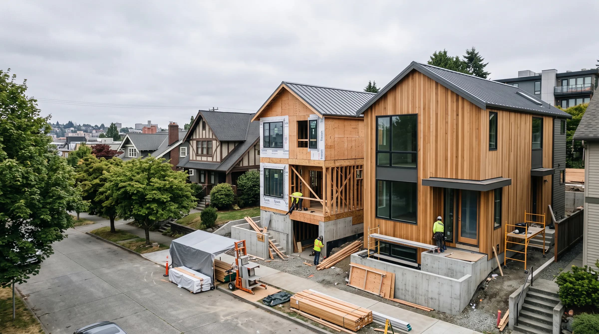 Representative Seattle Queen Anne new-construction homes side by side