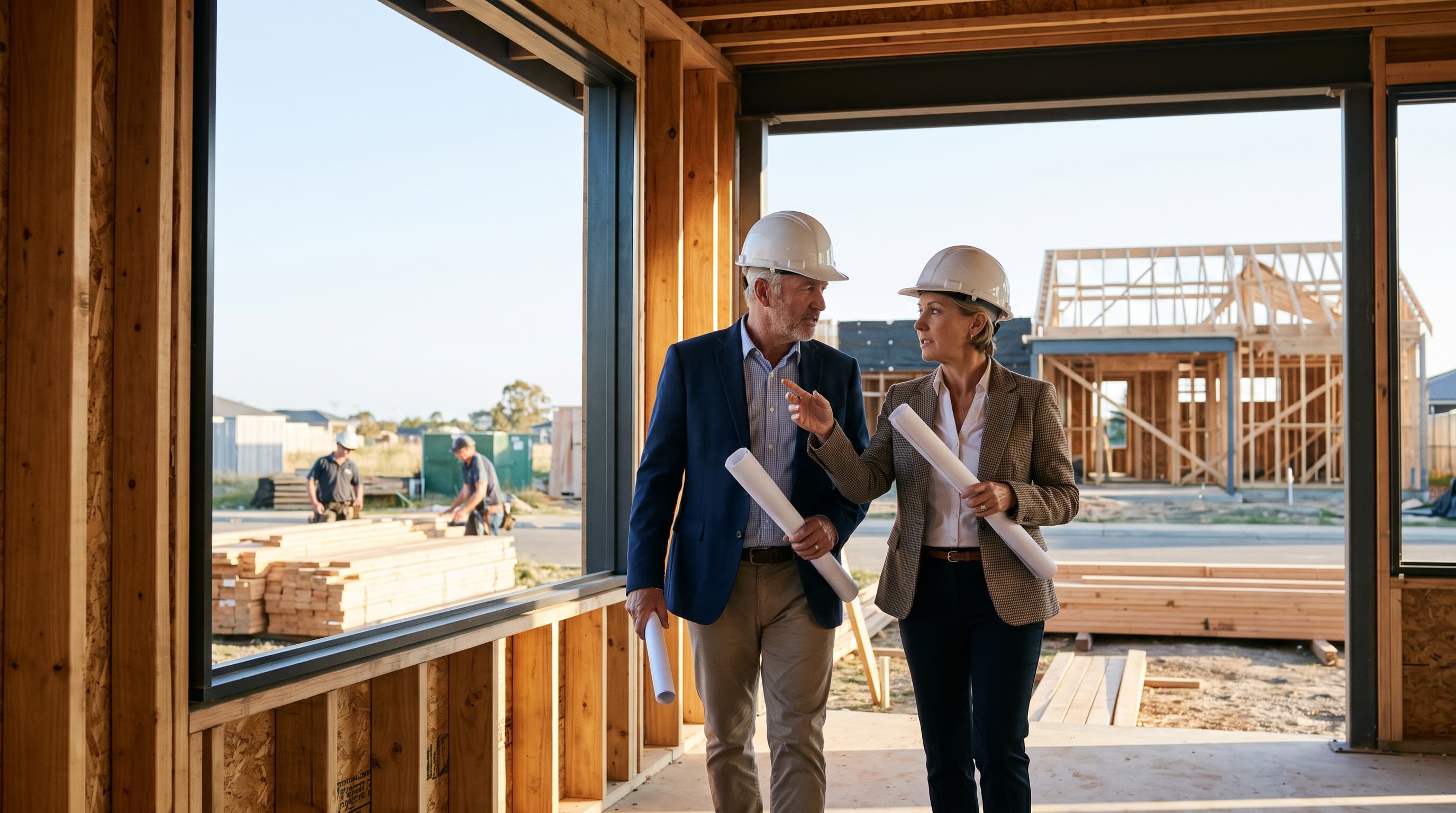 Construction site walkthrough with an investment lending advisor