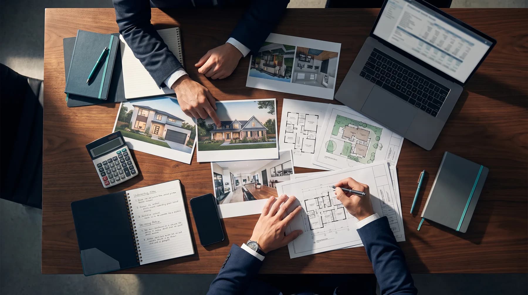 Real estate deal package and property plans under review